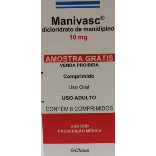 MANIVASC - DICLORIDRATO DE MANIDIPINO 10MG - 8 COMPRIMIDOS